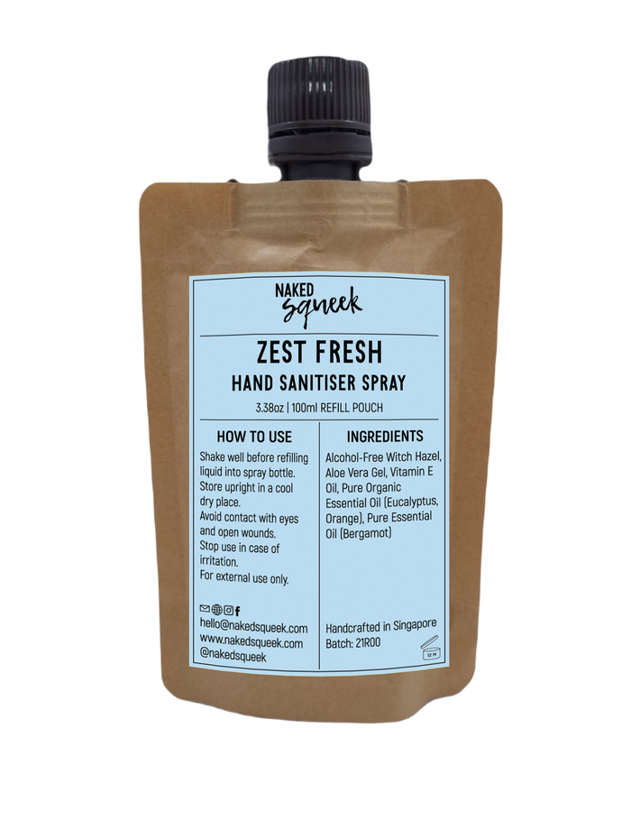Hand Sanitiser Spray (Alcohol-Free), Zest Fresh, Refill Pouch